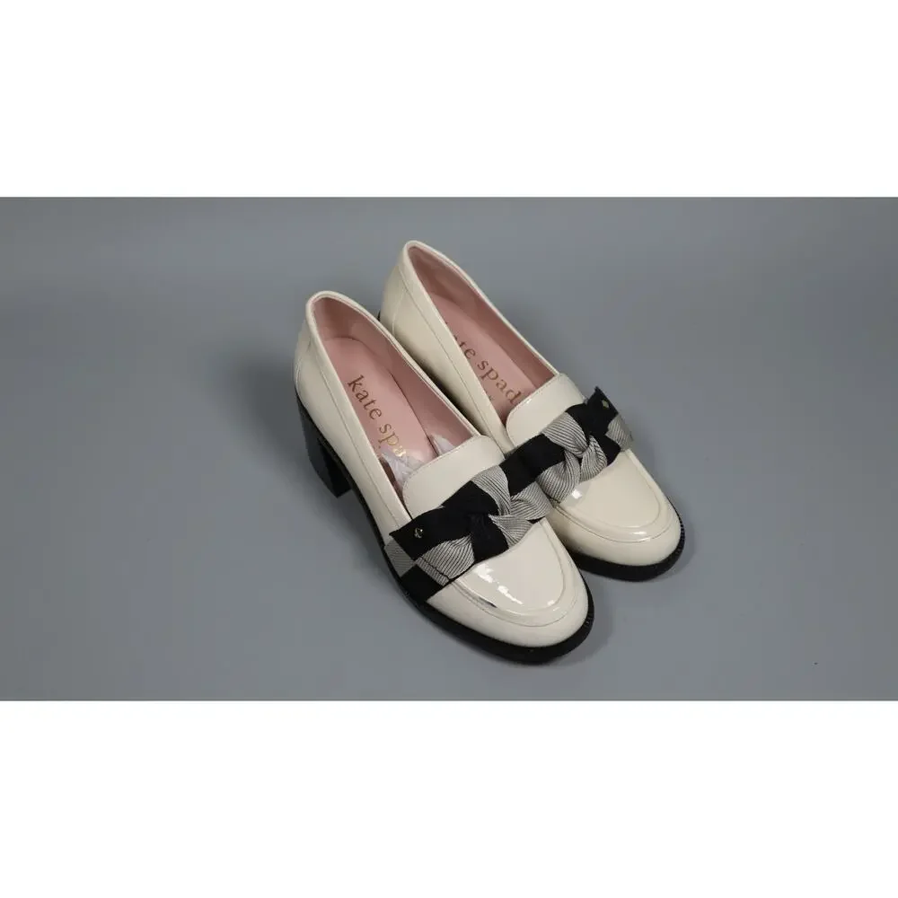 Kate Spade New York Leandra Heeled Loafer Pump Cream Black Patent Leather Size 7